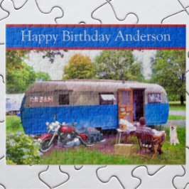 Quebra-cabeça Vintage Camper e Motorcycle Happy Birday