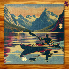 Quebra-cabeça Vintage Camping Scene Man Kayaking