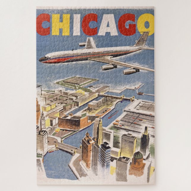 Quebra-cabeça Vintage Chicago EUA Air Viagem Advertisement (Vertical)
