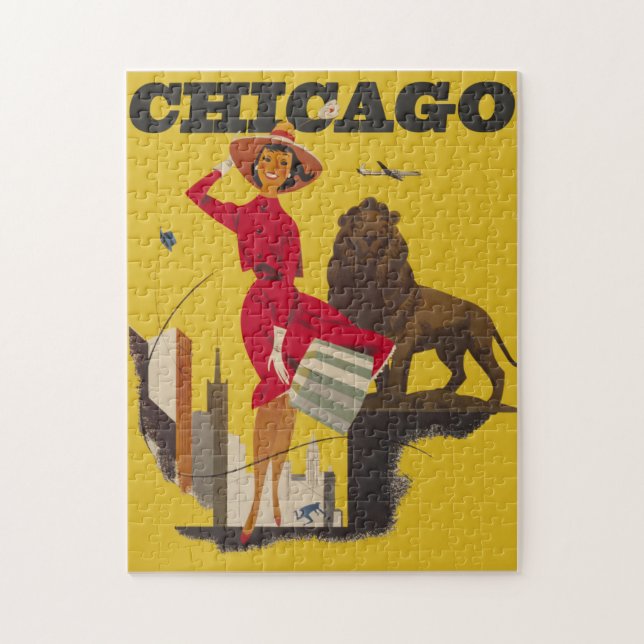 Quebra-cabeça Vintage Chicago EUA Air Viagem Advertisement (Vertical)