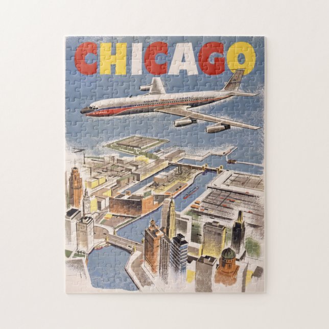 Quebra-cabeça Vintage Chicago EUA Air Viagem Advertisement (Vertical)