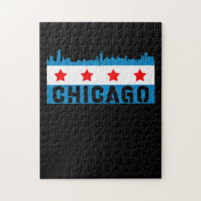 Quebra-cabeça Vintage Chicago Flag Skyline (Vertical)