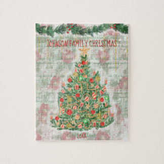 Quebra-cabeça Vintage Christmas Tree Family Xmas Eve Fun