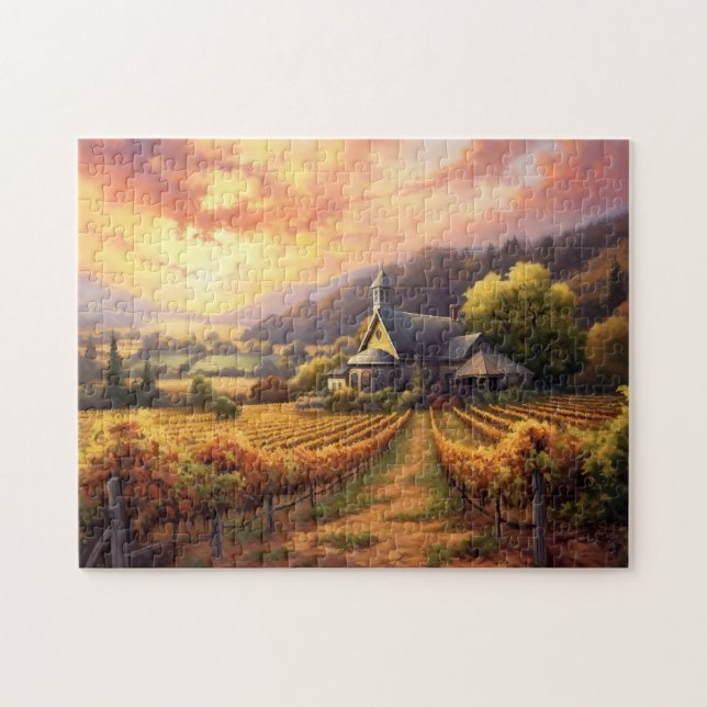 Quebra-cabeça Vintage Church e Vineyard no Sunset (Horizontal)