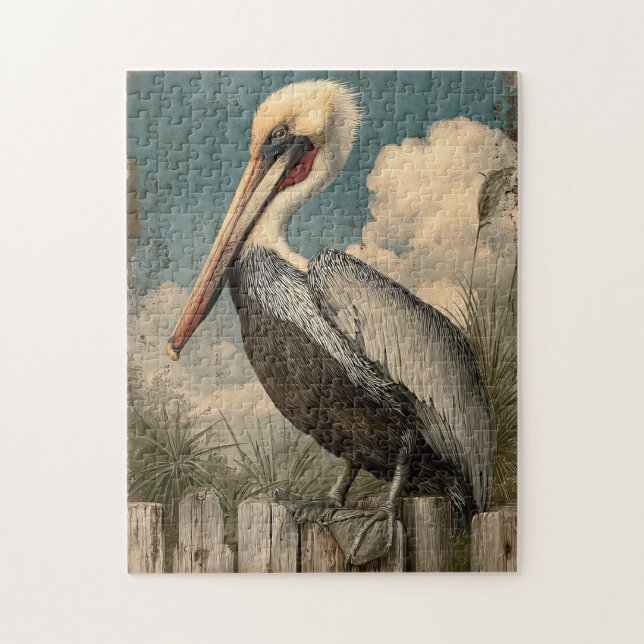 Quebra-cabeça Vintage Coastal Pelican (Vertical)