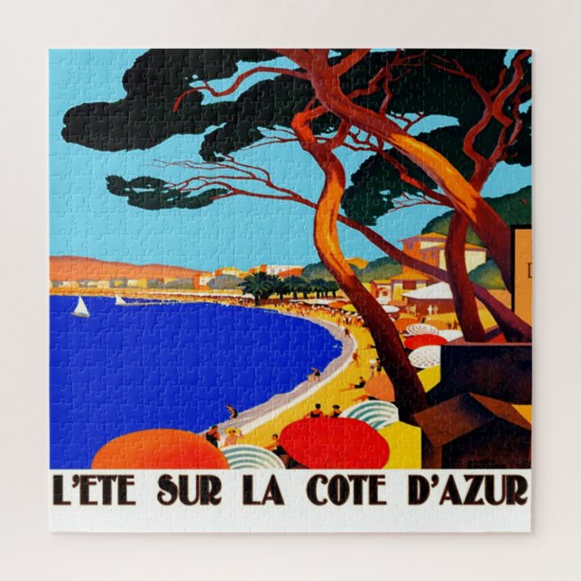 Quebra-cabeça Vintage Cote D'Azur French Viagem Illustration Art (Vertical)