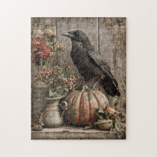 Quebra-cabeça Vintage Crow e Pumpkin Stand Life