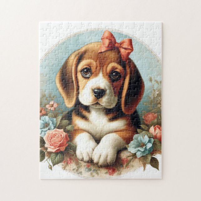 Quebra-cabeça Vintage Cute Beagle Puppy (Vertical)