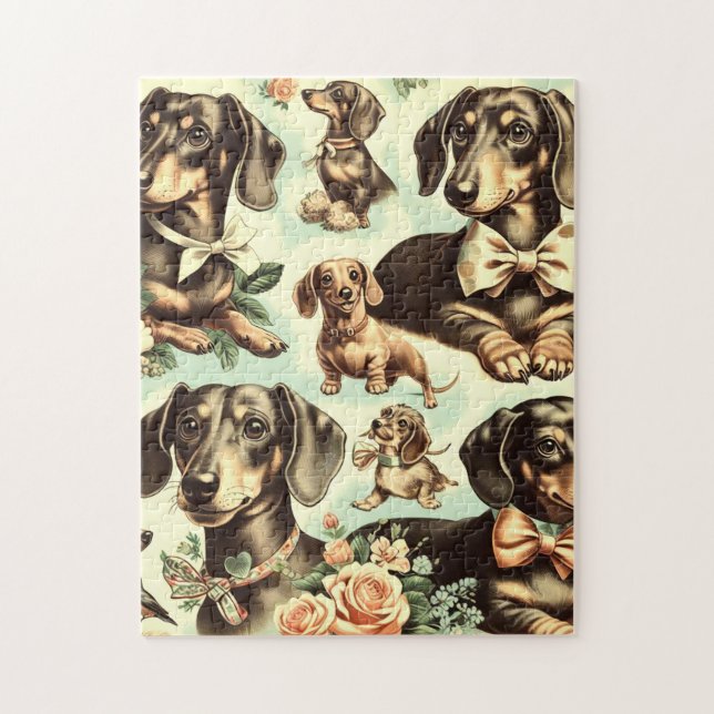 Quebra-cabeça Vintage Dachshund Seamless (Vertical)