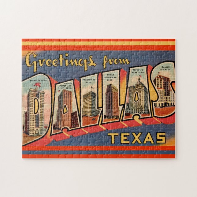 Quebra-cabeça Vintage Dallas Texas 11x14  (Horizontal)