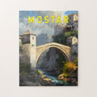 Vintage de pintura a óleo de Mostar Stari Most Via