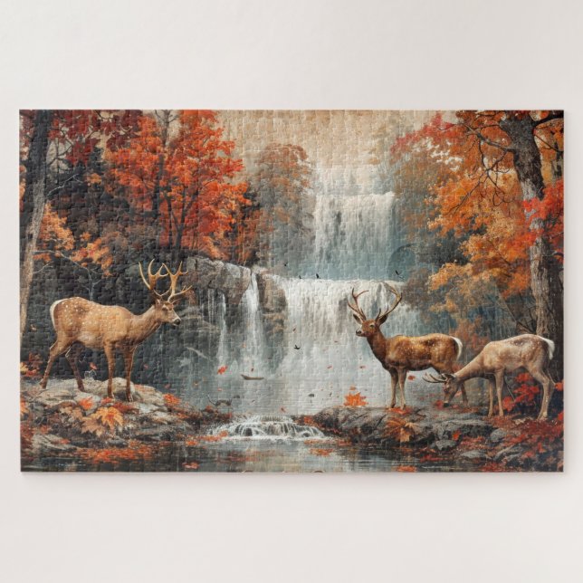 Quebra-cabeça Vintage Deer Woodland — Cama 20x30 (Horizontal)