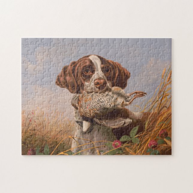Quebra-cabeça Vintage English Pointer Hunting Quail Painting (Horizontal)