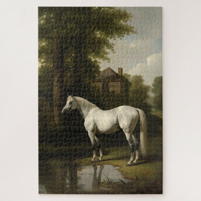 Quebra-cabeça Vintage Equestrian White Horse Painting (Vertical)