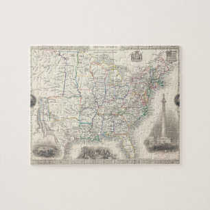 Quebra-cabeça Vintage Estados Unidos Mapa por Tallis e Rapkin