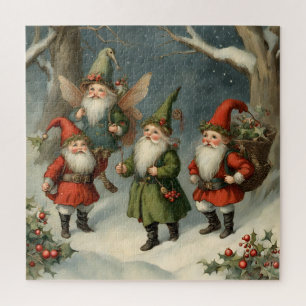 Quebra-cabeça Vintage Fairy Tale Christmas Gnomos na Floresta