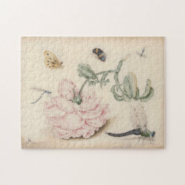 Quebra-cabeça Vintage Fine Art com rosa pálido e insetos