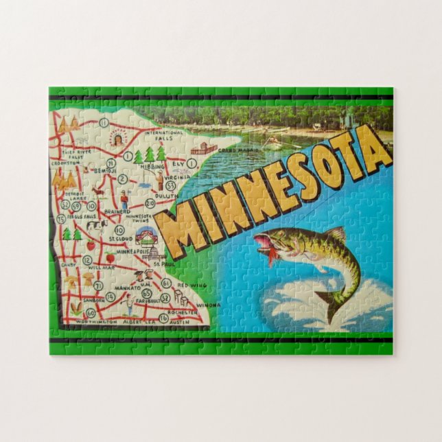 Quebra-cabeça Vintage Fishy Minnesota Map (Horizontal)