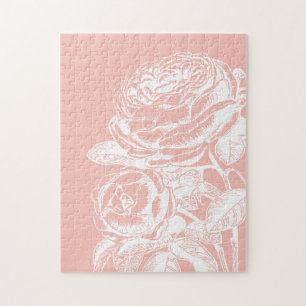 Quebra-cabeça Vintage Floral Illustração Botânica Rosa Esmaga
