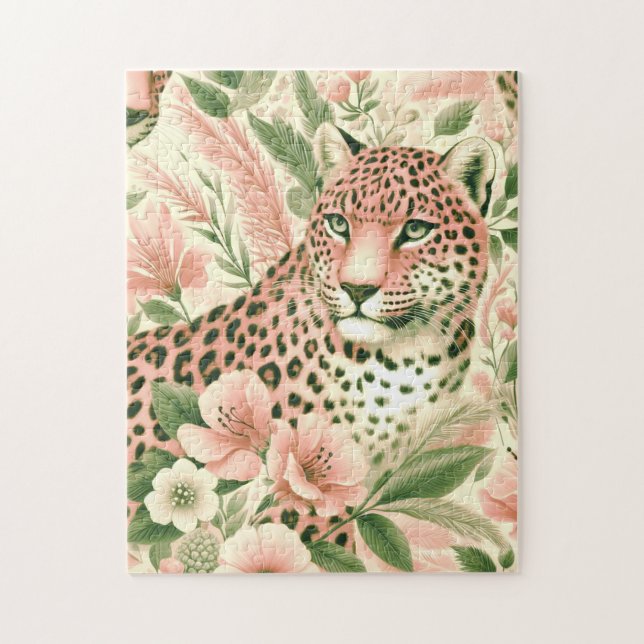 Quebra-cabeça Vintage Floral Jungle Lepard (Vertical)