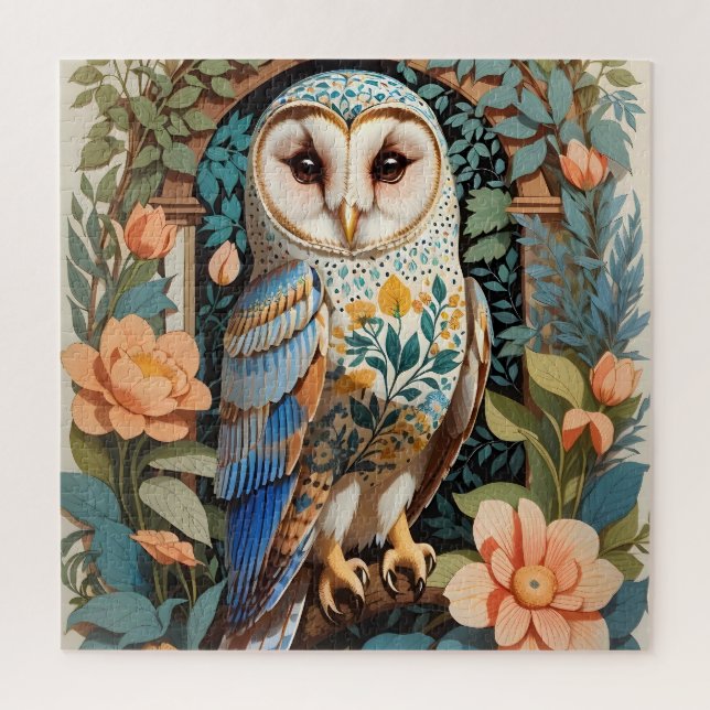 Quebra-cabeça Vintage Floral Patterted Barn Owl (Vertical)