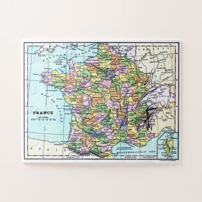 Quebra-cabeça Vintage France Map (Horizontal)