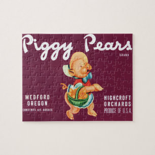 Quebra-cabeça Vintage Fruta Crate Label Art com Peras de Porco
