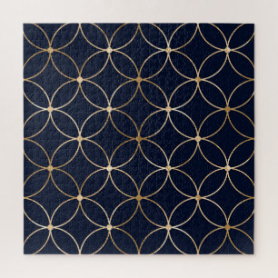 Quebra-cabeça Vintage Geométrico: Abstrato Azul Dourado