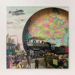 Quebra-cabeça Vintage Globe Transport America Locomotive Trabalh