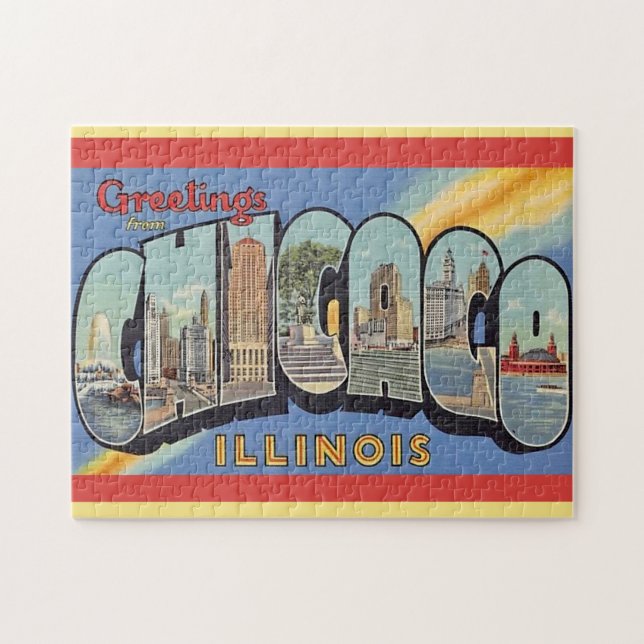 Quebra-cabeça Vintage Greeting de Chicago (Horizontal)