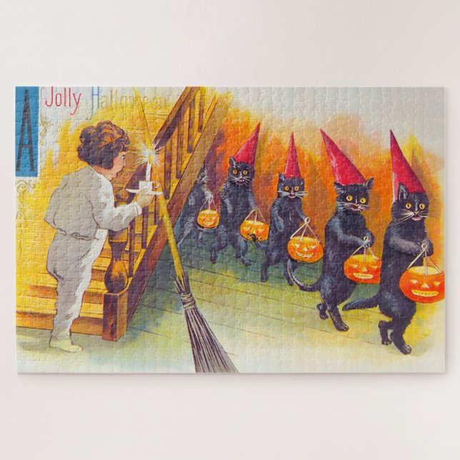 Quebra-cabeça Vintage Halloween Black Cats (Horizontal)