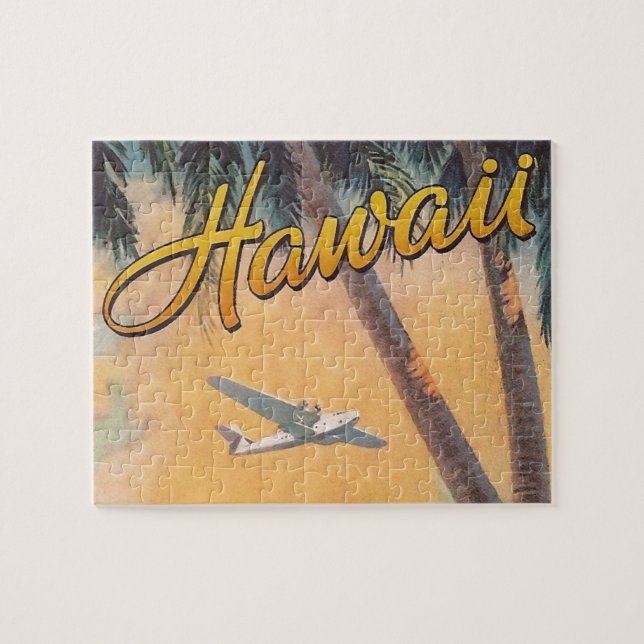Quebra-cabeça Vintage Hawaii - Viagem Illustração Arte (Horizontal)