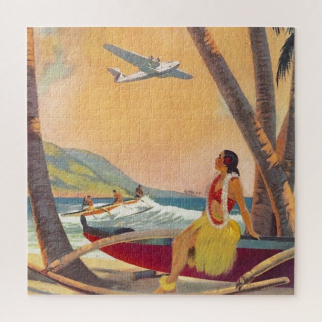 Quebra-cabeça Vintage Hawaii - Viagem - Ilustração Arte (Vertical)