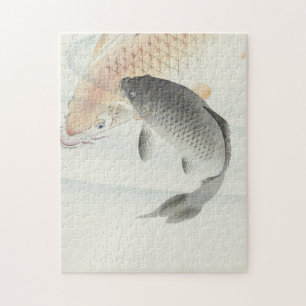 Quebra-cabeça Vintage Japanese Two Carp Watercolor Art