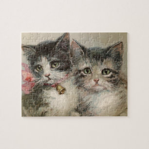 Quebra-cabeça Vintage Kitten Cat Amigos Rosa Arco Bell