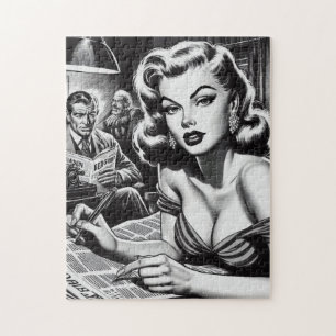 Quebra-cabeça Vintage Linda Ilustração de Mulher