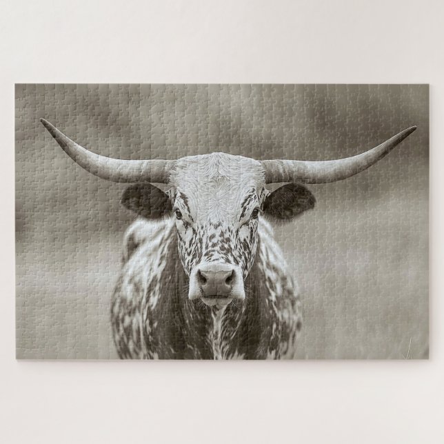Quebra-cabeça Vintage Longhorn Steer Cattle (Horizontal)