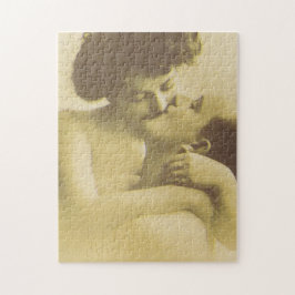 Quebra-cabeça Vintage love couple kissing sepia illustration