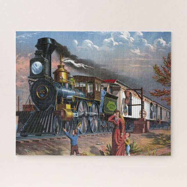Quebra-cabeça Vintage Mail Train Viagem Illustration Art (Horizontal)