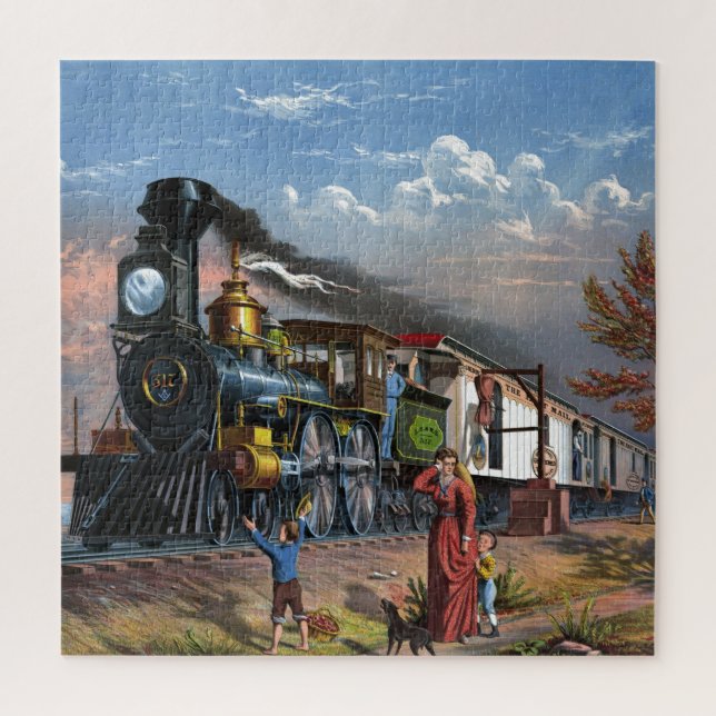 Quebra-cabeça Vintage Mail Train Viagem Illustration Art (Vertical)