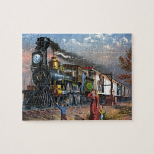 Quebra-cabeça Vintage Mail Train Viagem Illustration Art