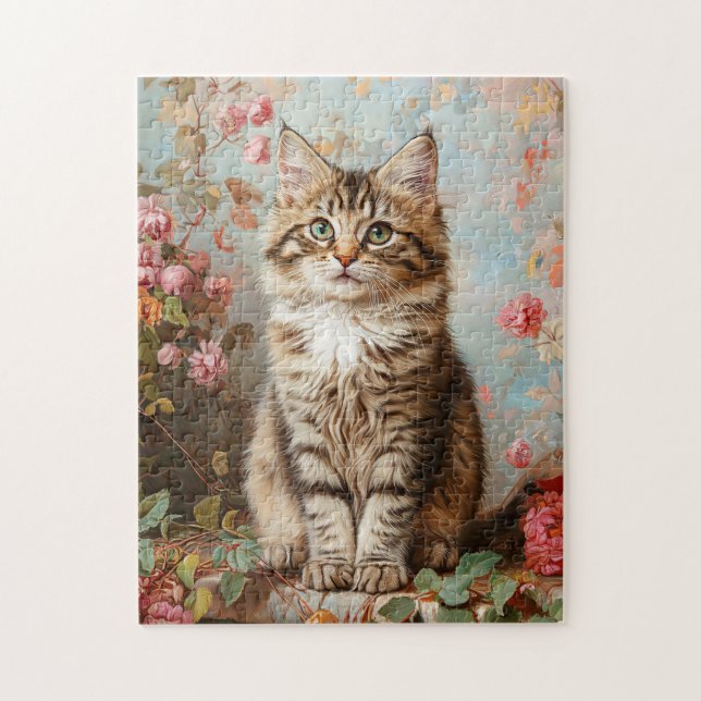 Quebra-cabeça Vintage Maine Coon Kitten Pintura (Vertical)