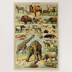 Quebra-cabeça Vintage Mammals Animal Velha Ilustração Arte