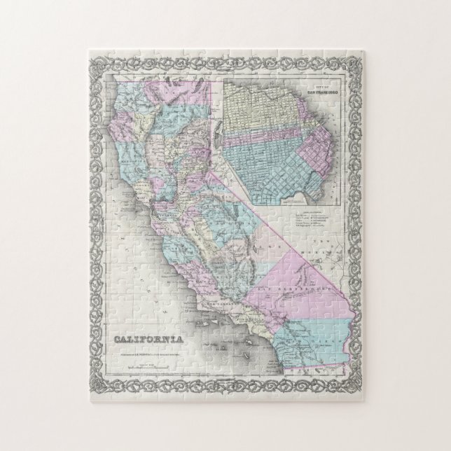 Quebra-cabeça Vintage Map of California (1855) (Vertical)