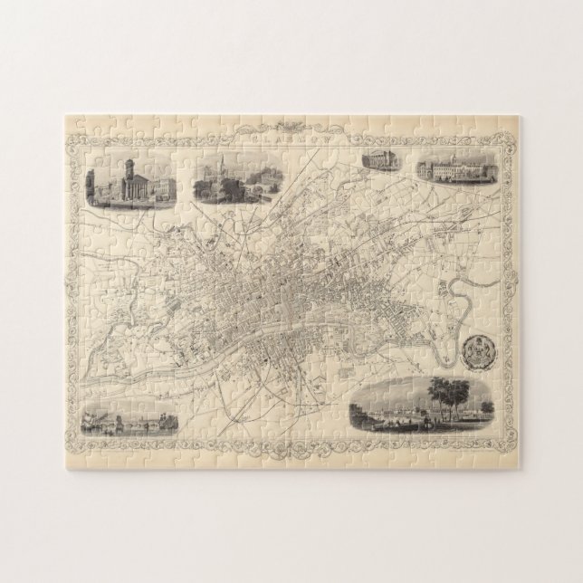 Quebra-cabeça Vintage Map of Glasgow Scotland (1851) (Horizontal)