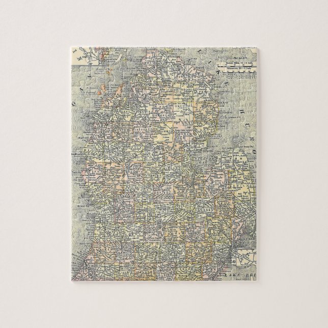 Quebra-cabeça Vintage Map of Michigan (1901) (Vertical)