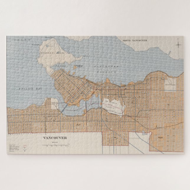 Quebra-cabeça Vintage Map of Vancouver Canada (1915) (Horizontal)