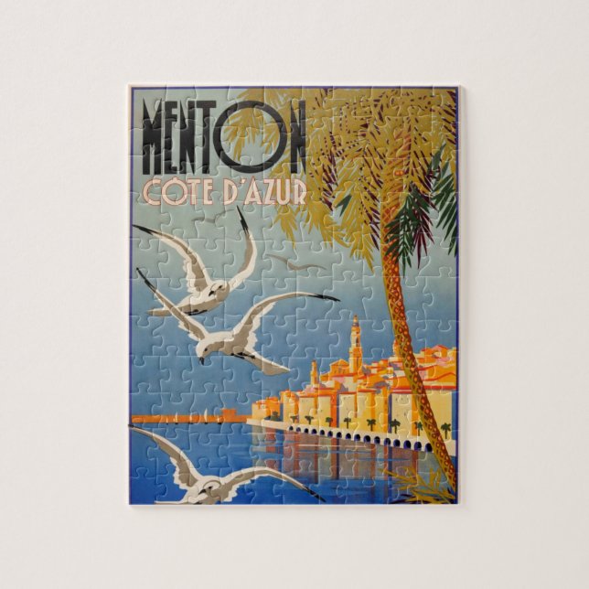 Quebra-cabeça Vintage Menton CoTe D'azur Illustration Art (Vertical)