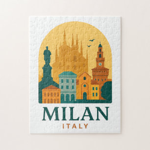 Quebra-cabeça Vintage Milão Itália Viagem   Retro Duomo