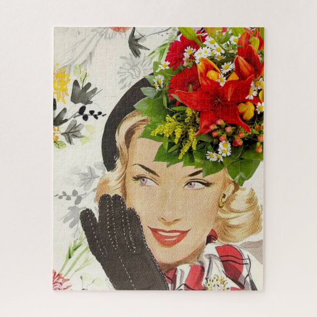 Quebra-cabeça Vintage Mulher Floral (Vertical)